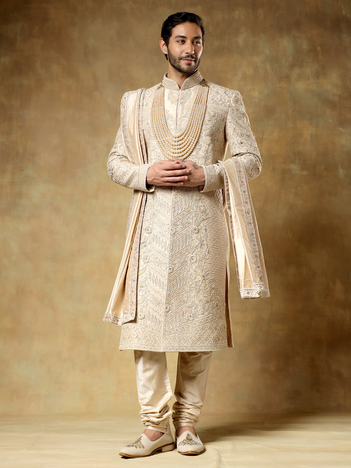 Fawn Embroidered Sherwani set