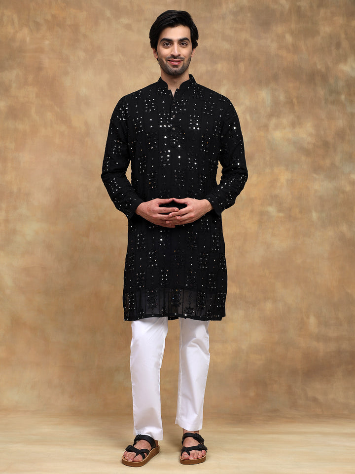 Black Tonal Embroidered Kurta Set