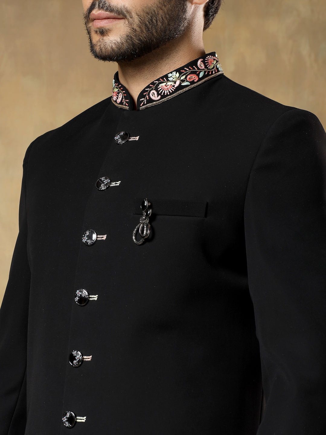 Black Bandhgala Indo-Western Set with Stole