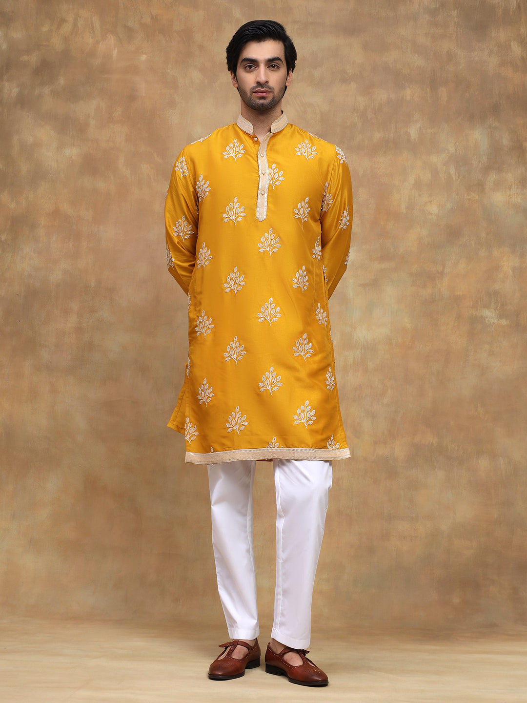 Yellow Ivory Embroidered Kurta Set