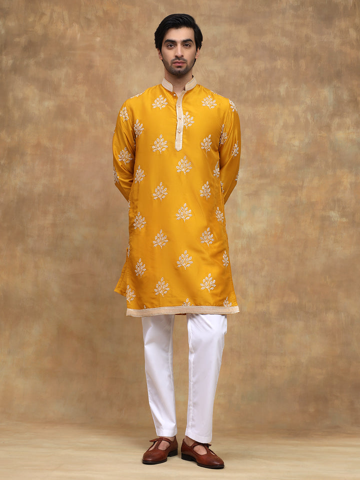 Yellow Ivory Embroidered Kurta Set