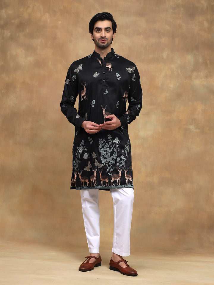 Black Nature Motif Embroidered Kurta Set
