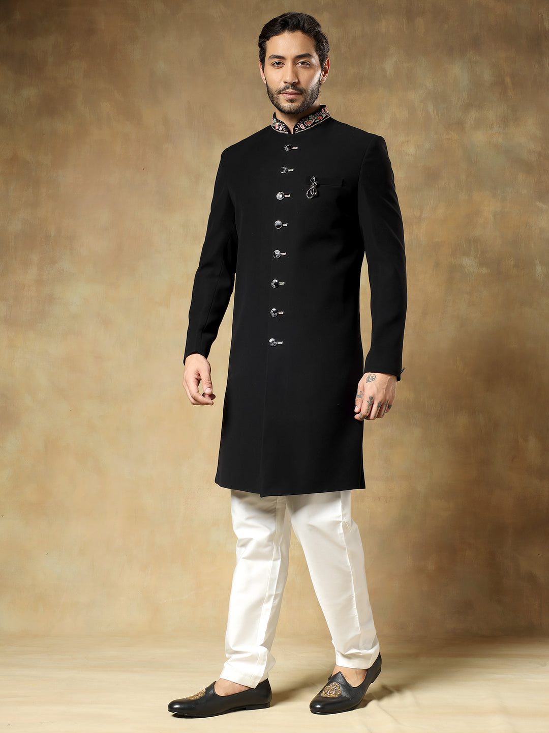 Black Bandhgala Indo-Western Set with Stole