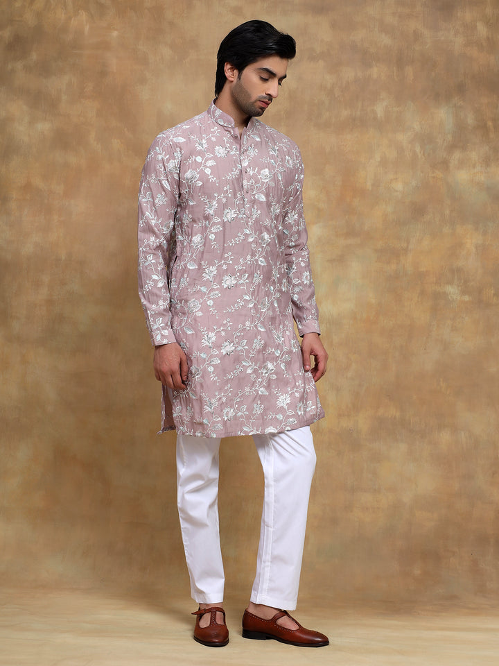 Lilac Embroidered Kurta Set