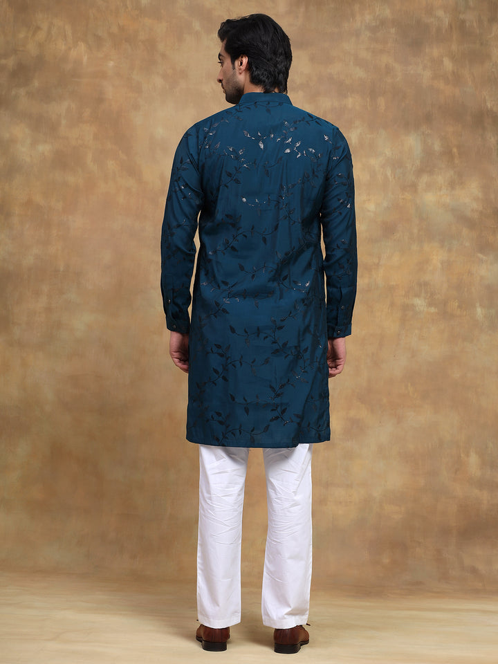 Teal Leaf Embroidered Evening Kurta Set