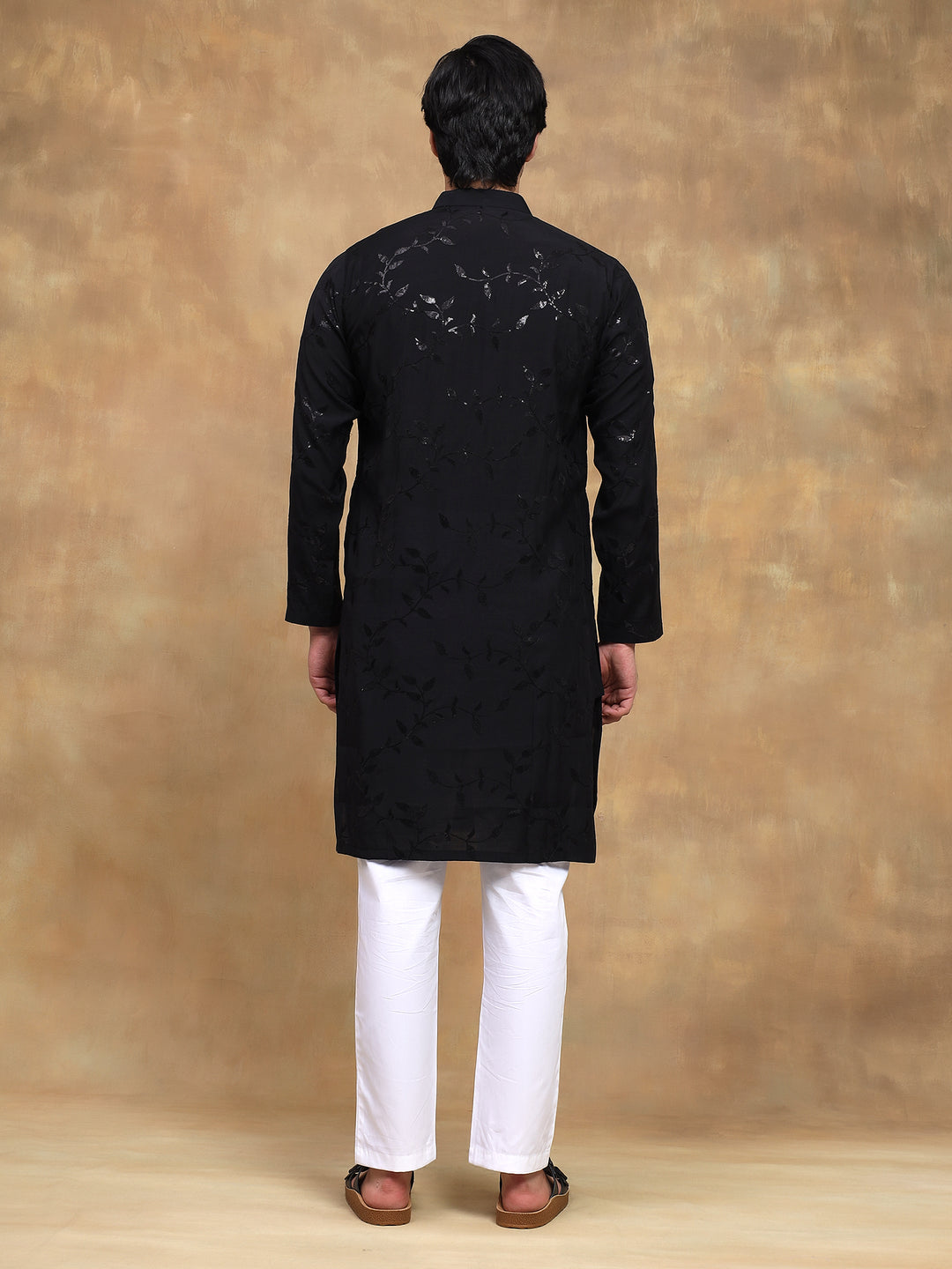 Black Leaf Embroidered Evening Kurta Set
