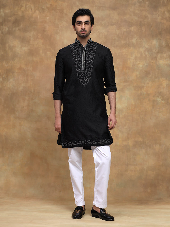 Black Refined Embroidered Kurta Set