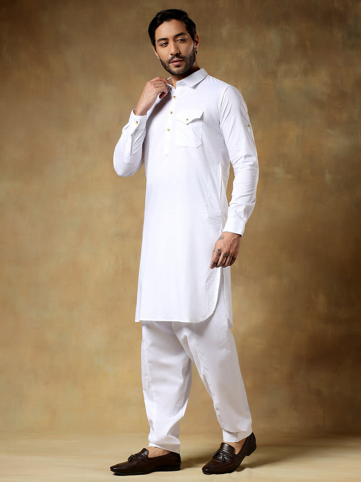 White Cotton Pathani Set