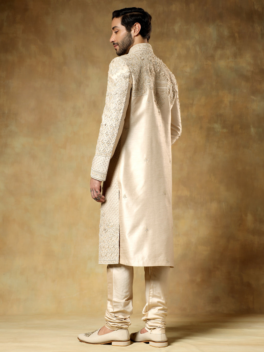Fawn Embroidered Sherwani set