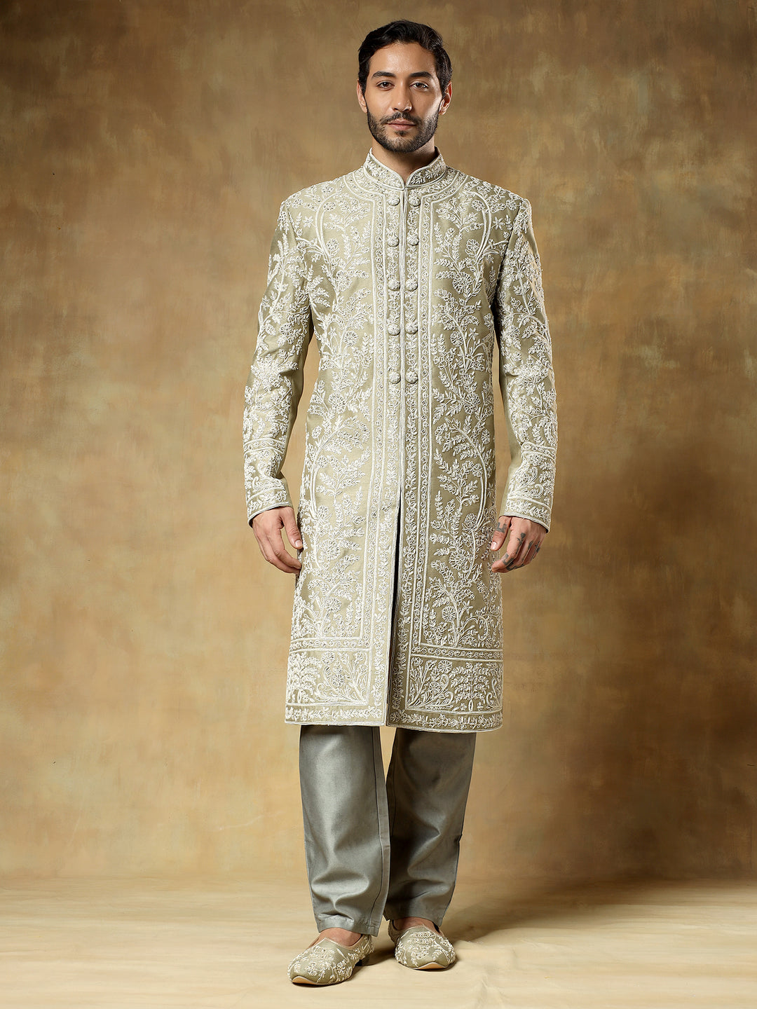 Pista Embroidered Sherwani Set
