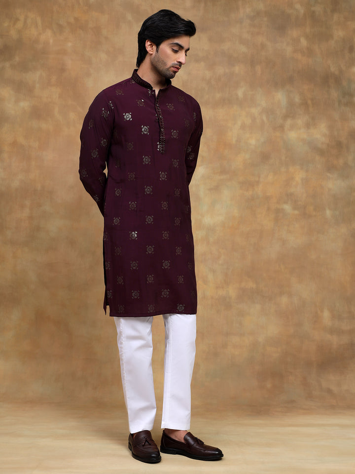 Dark Wine Sippi Embroidered Kurta Set