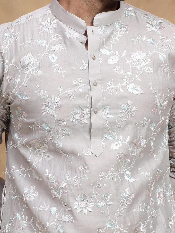 White Floral Embroidered Day Kurta Set