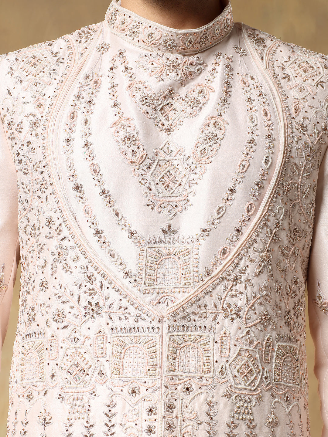 Pink Embroidered Sherwani with Stole