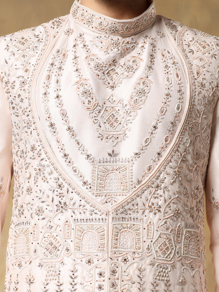 Pink Embroidered Sherwani with Stole