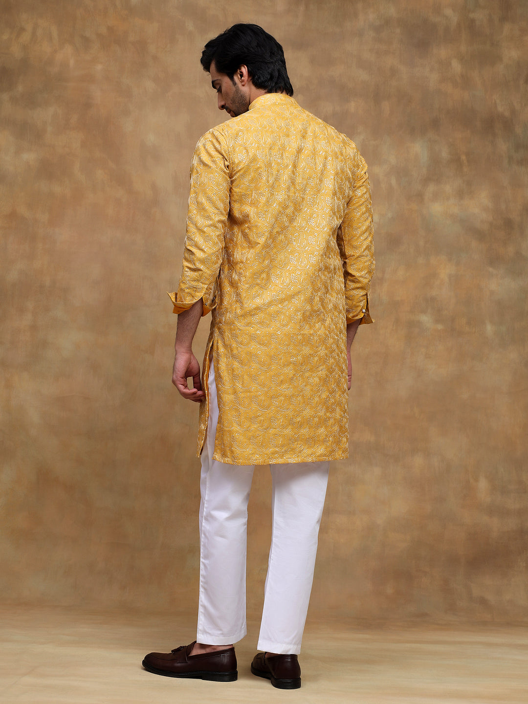 Yellow Leaf Threadwork Kurta Set