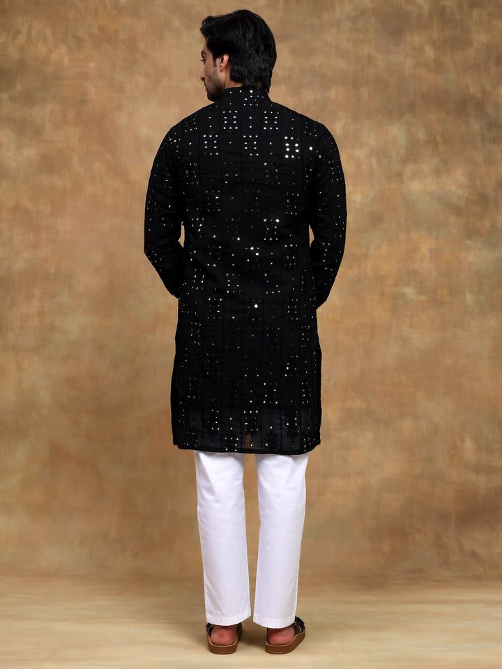 Black Tonal Embroidered Kurta Set
