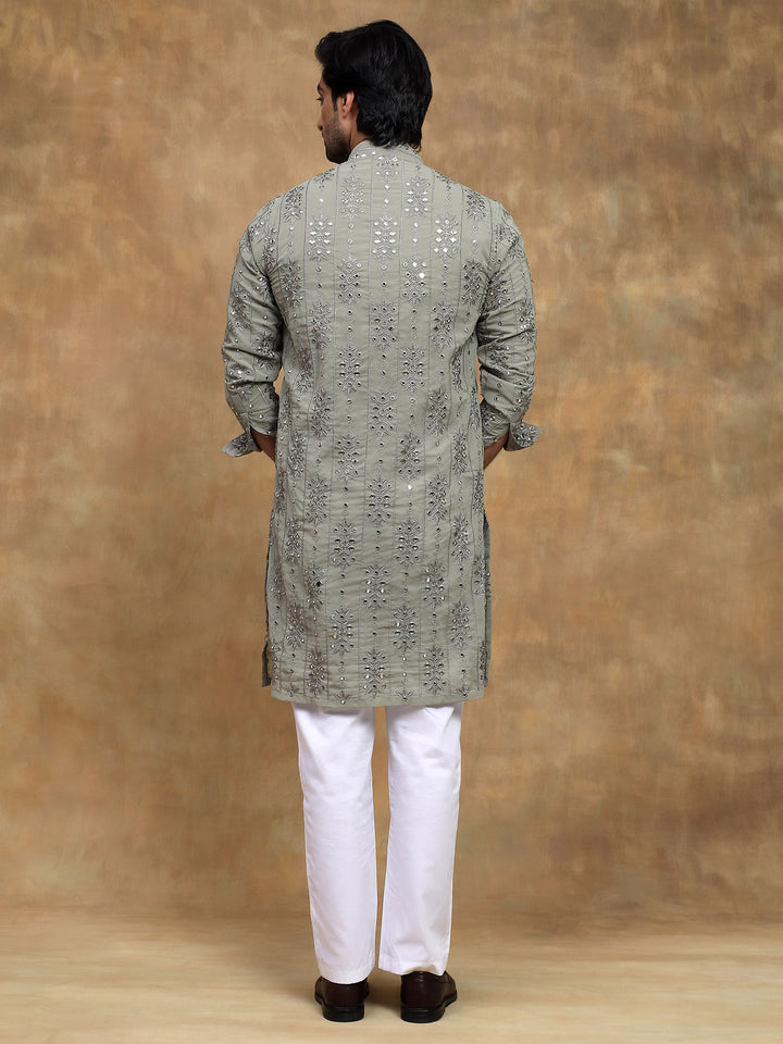 Sage Green Tonal Embroidered Kurta Set