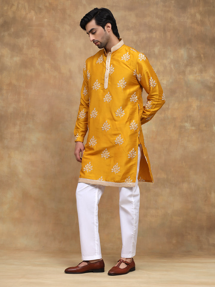 Yellow Ivory Embroidered Kurta Set