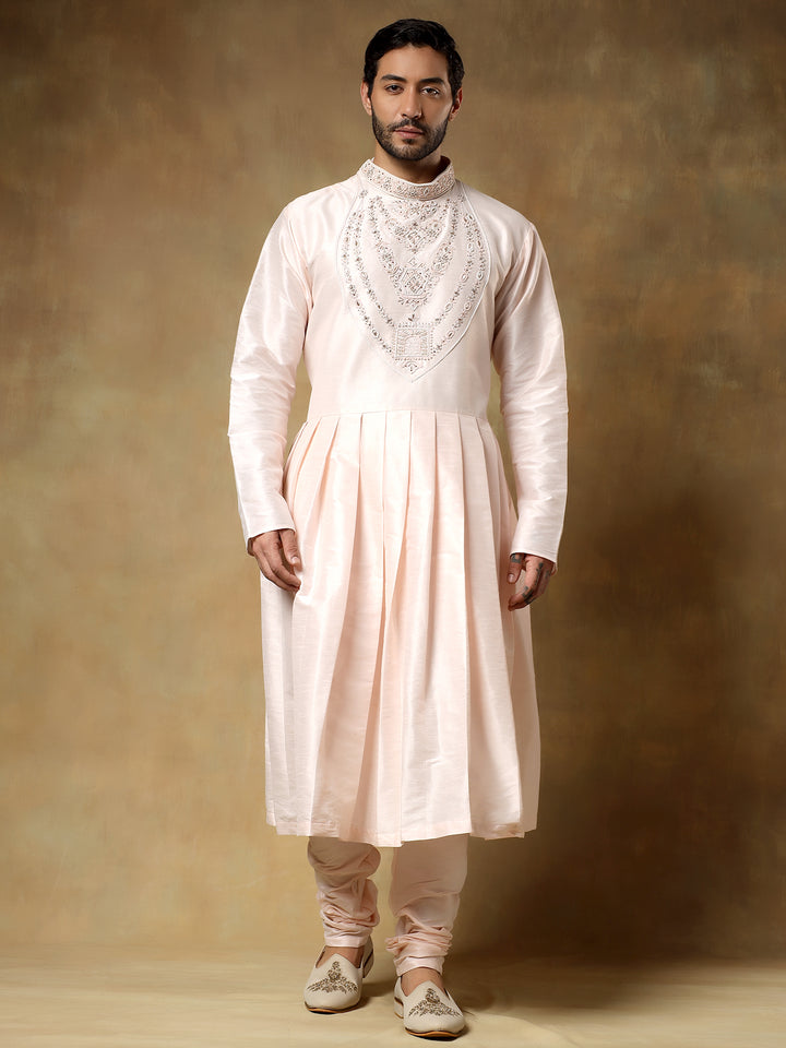 Pink Embroidered Sherwani with Stole