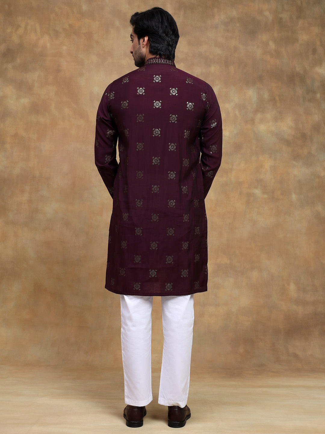 Dark Wine Sippi Embroidered Kurta Set