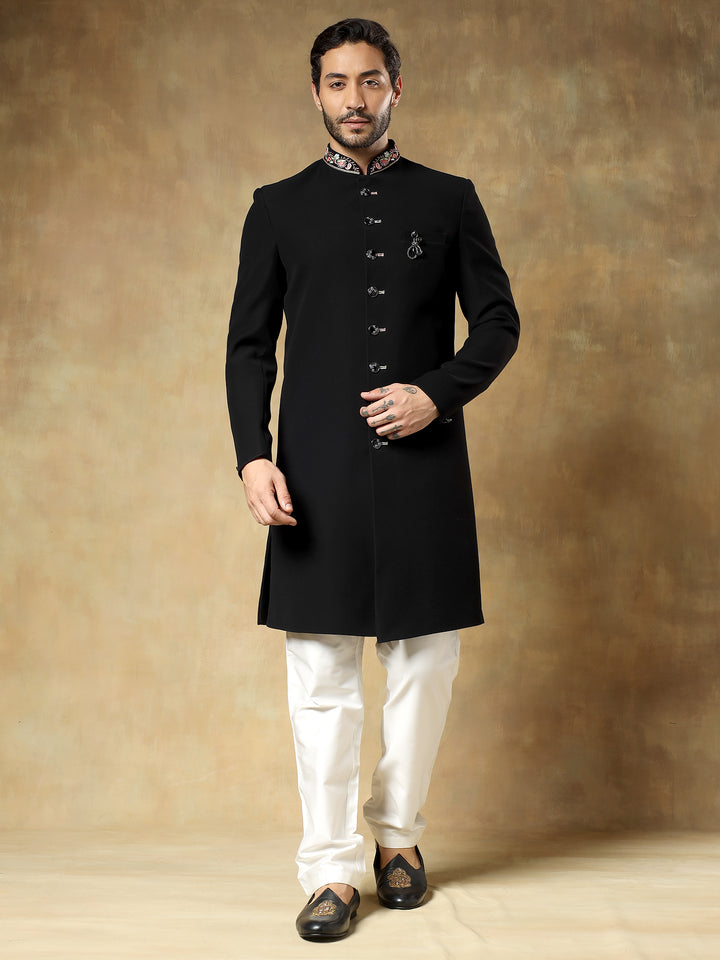 Black Bandhgala Indo-Western Set with Stole