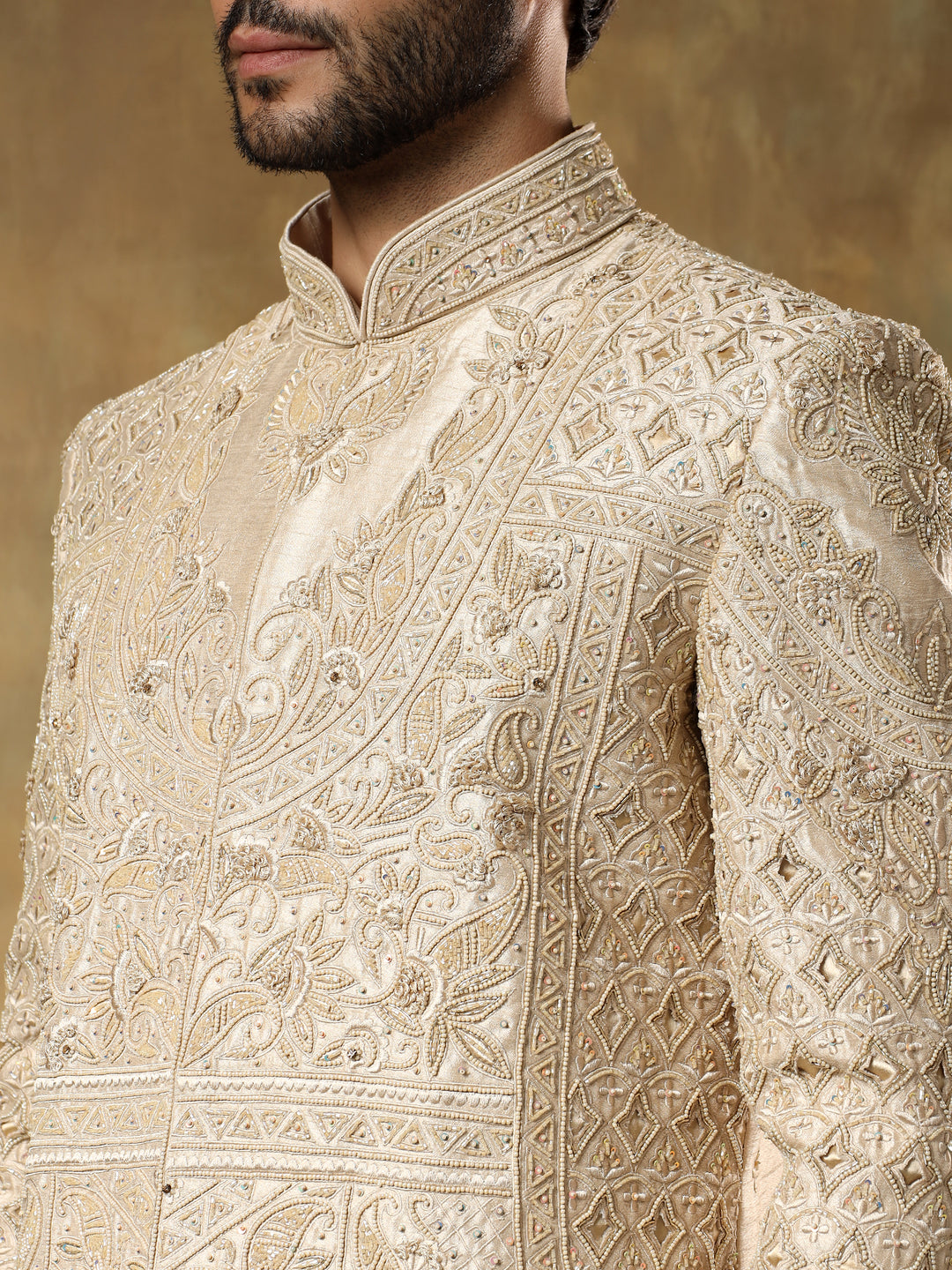 Fawn Embroidered Sherwani set
