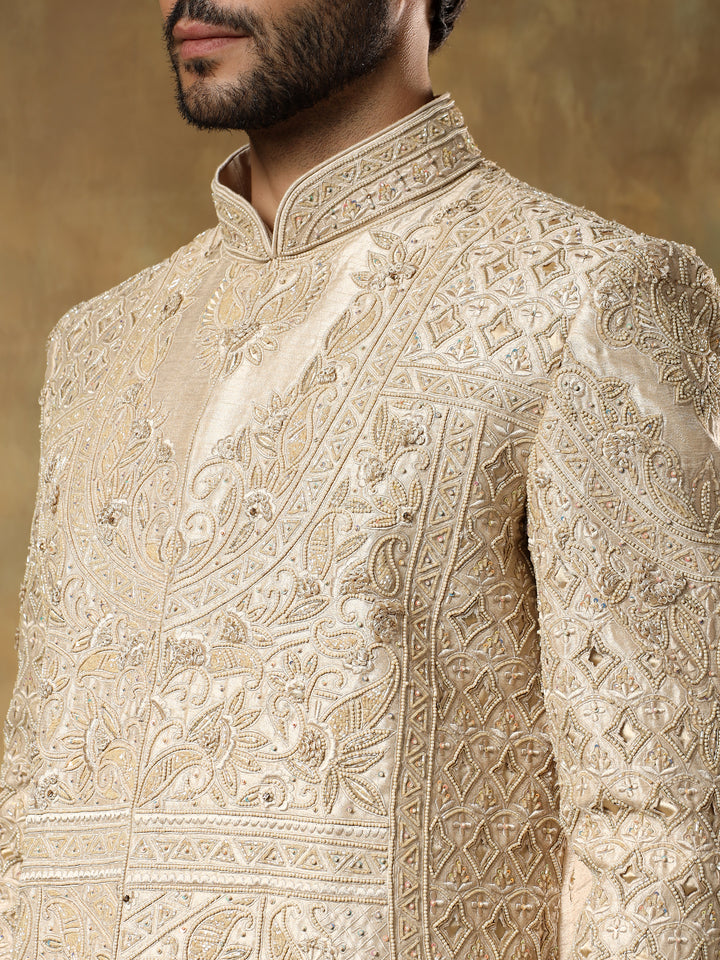 Fawn Embroidered Sherwani set