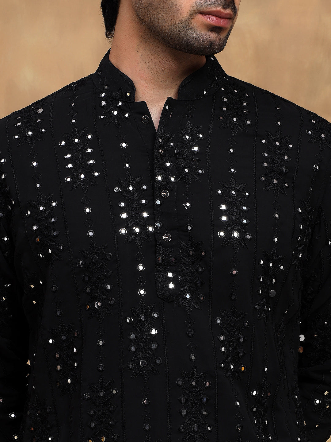 Black Tonal Embroidered Kurta Set
