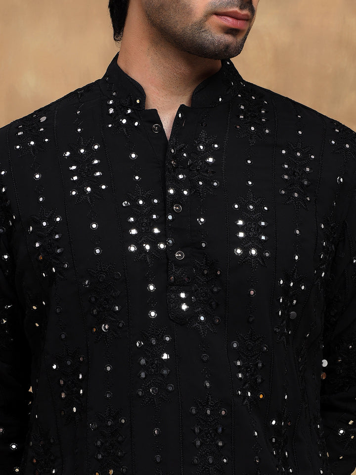 Black Tonal Embroidered Kurta Set