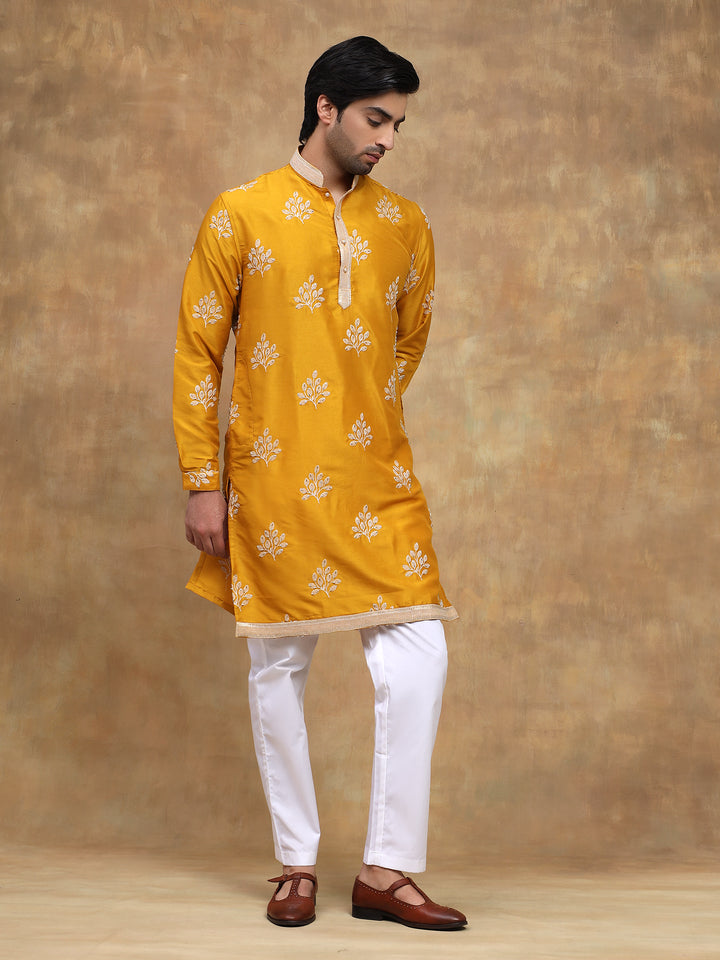 Yellow Ivory Embroidered Kurta Set