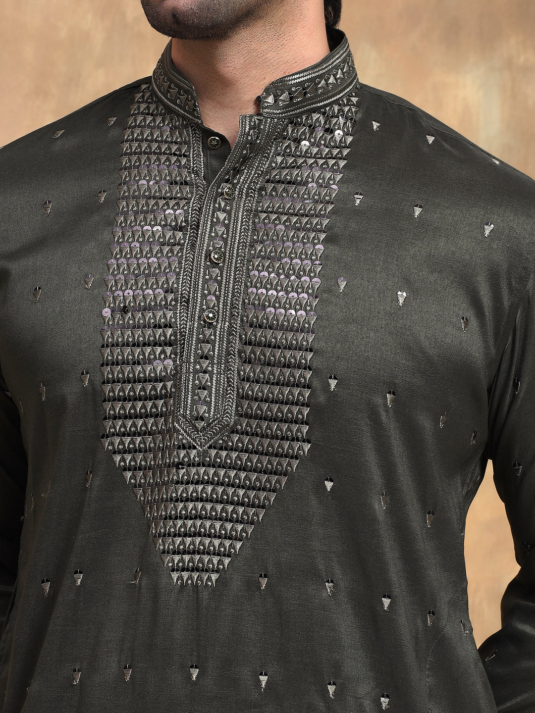 Mehandi Front Embroidered Kurta Set