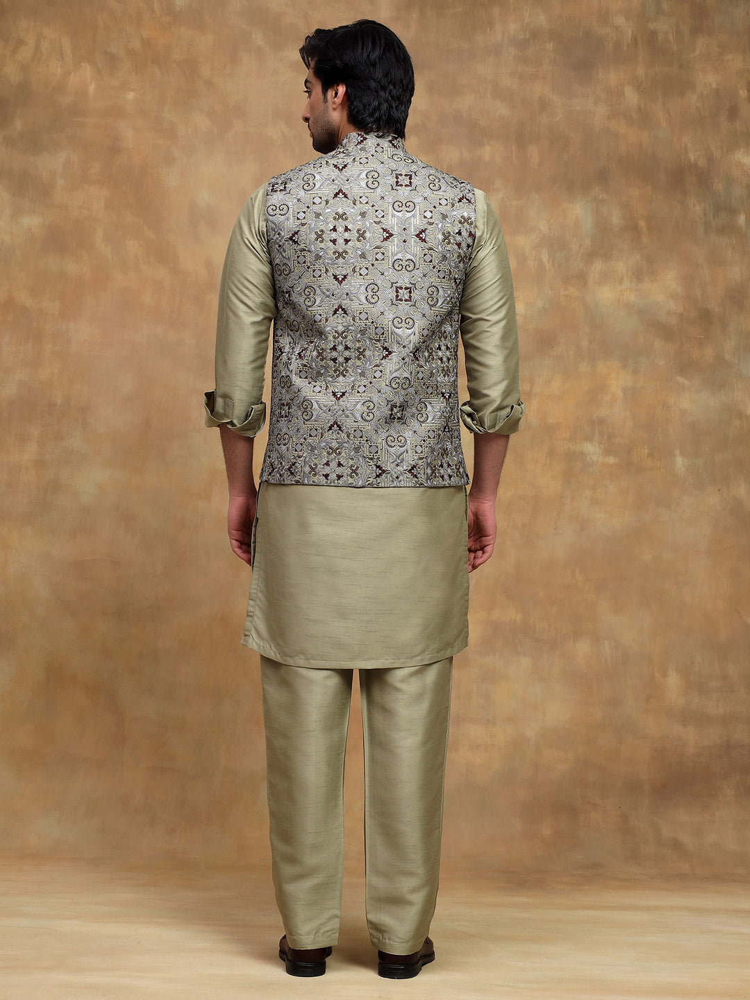 Pista Mirror Embroidered Kurta Set
