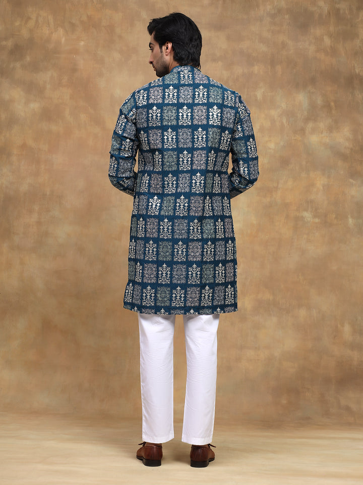 Teal Heritage Embroidered Kurta Set