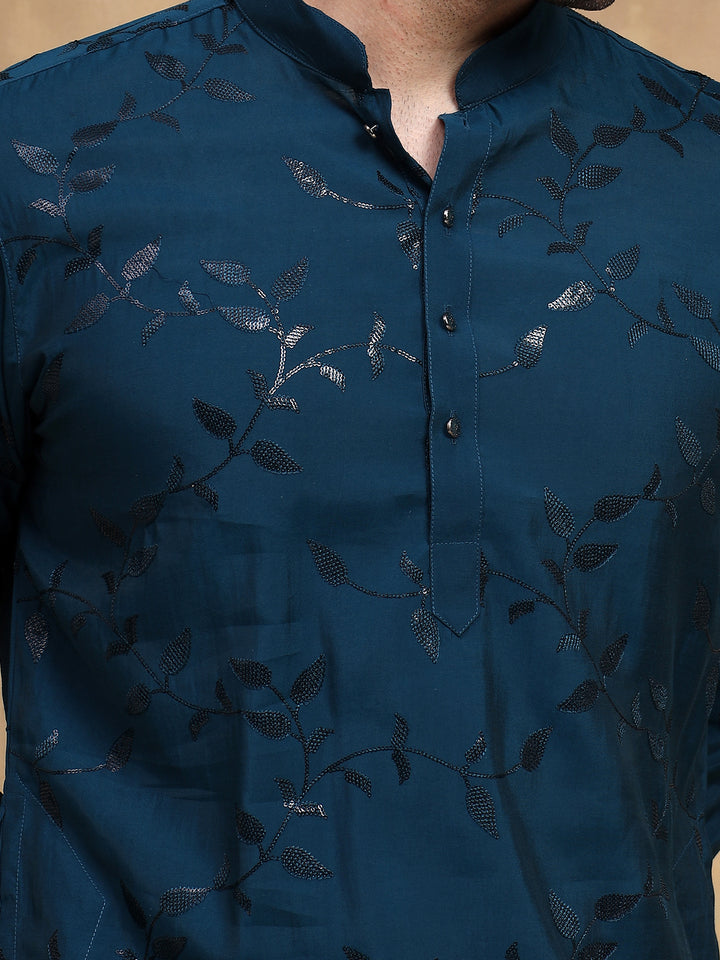 Teal Leaf Embroidered Evening Kurta Set