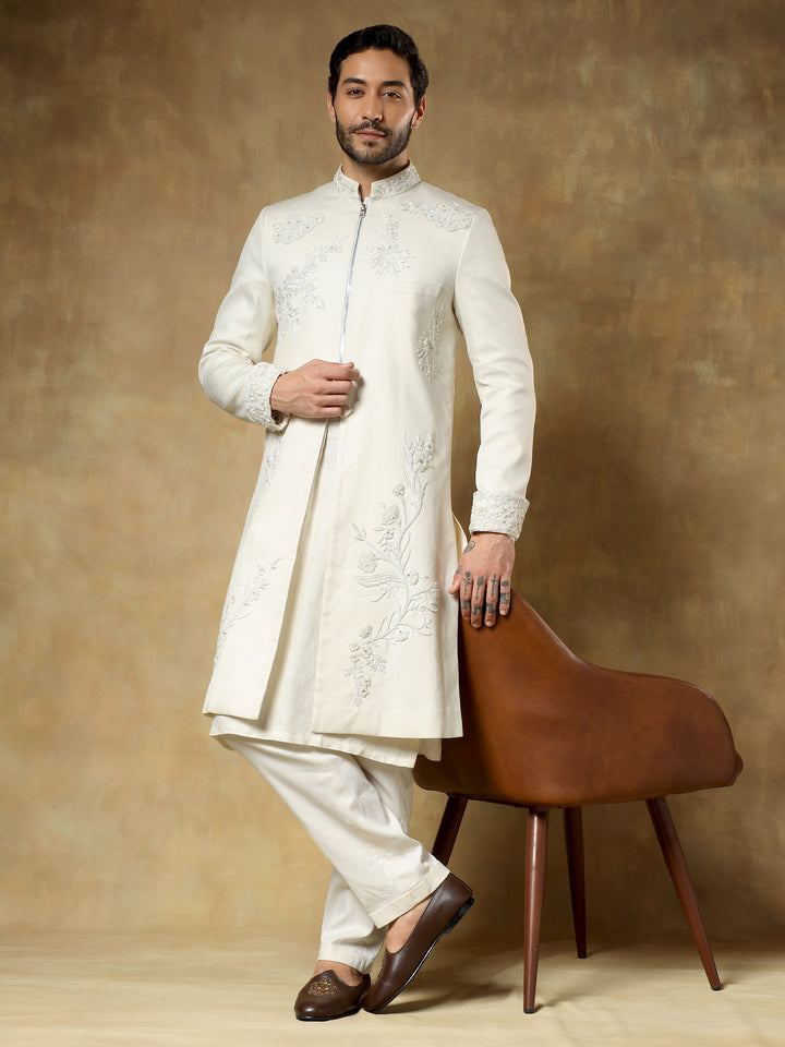 Cream Minimal Embroidered Indo-Western Set