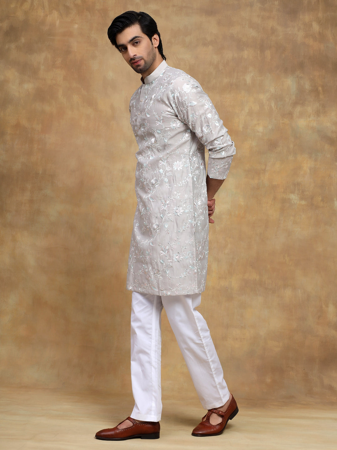 White Floral Embroidered Day Kurta Set