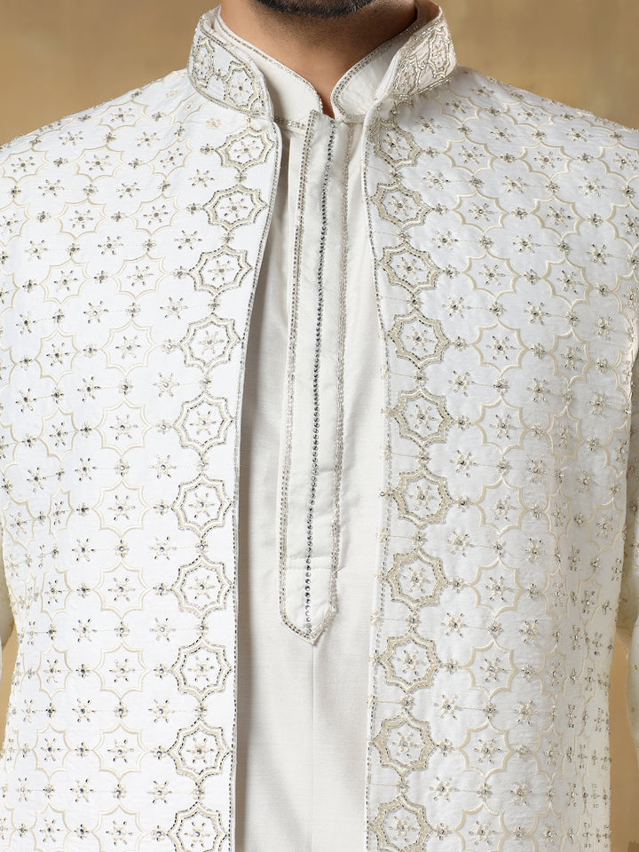 Off White Embroidered Indo-western