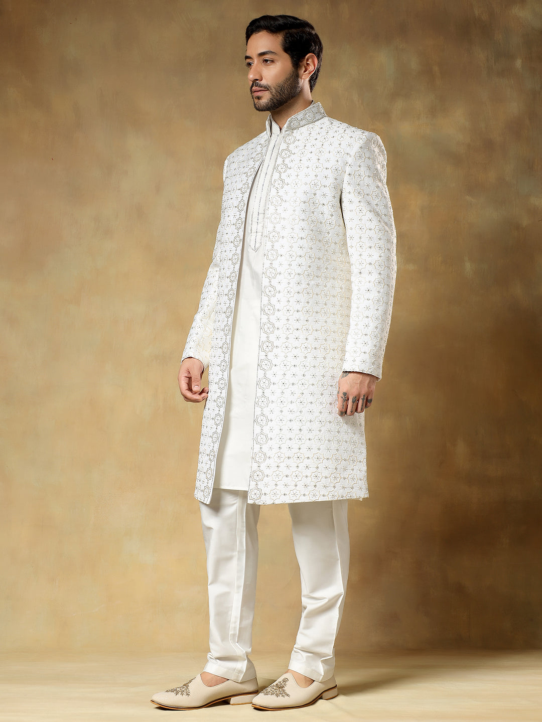 Off White Embroidered Indo-western