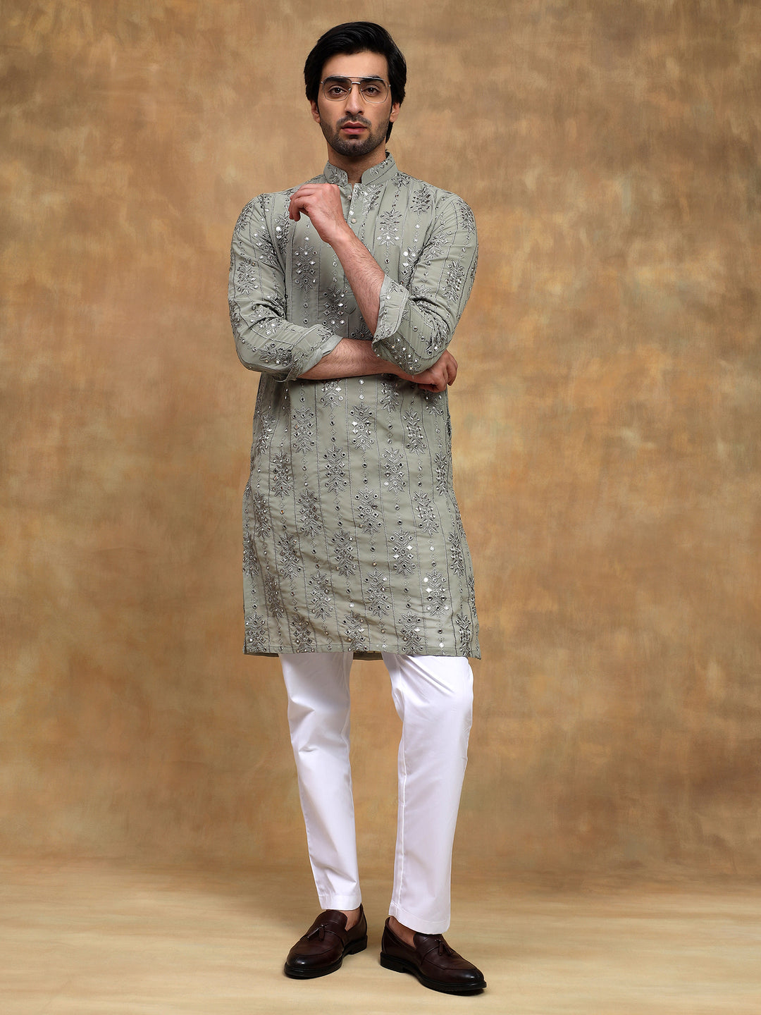 Sage Green Tonal Embroidered Kurta Set