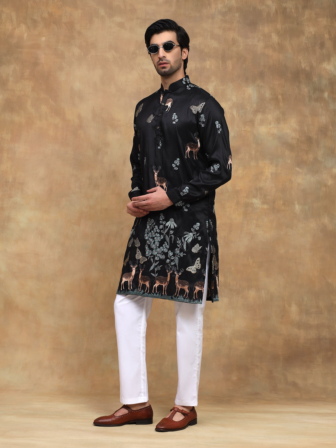 Black Nature Motif Embroidered Kurta Set
