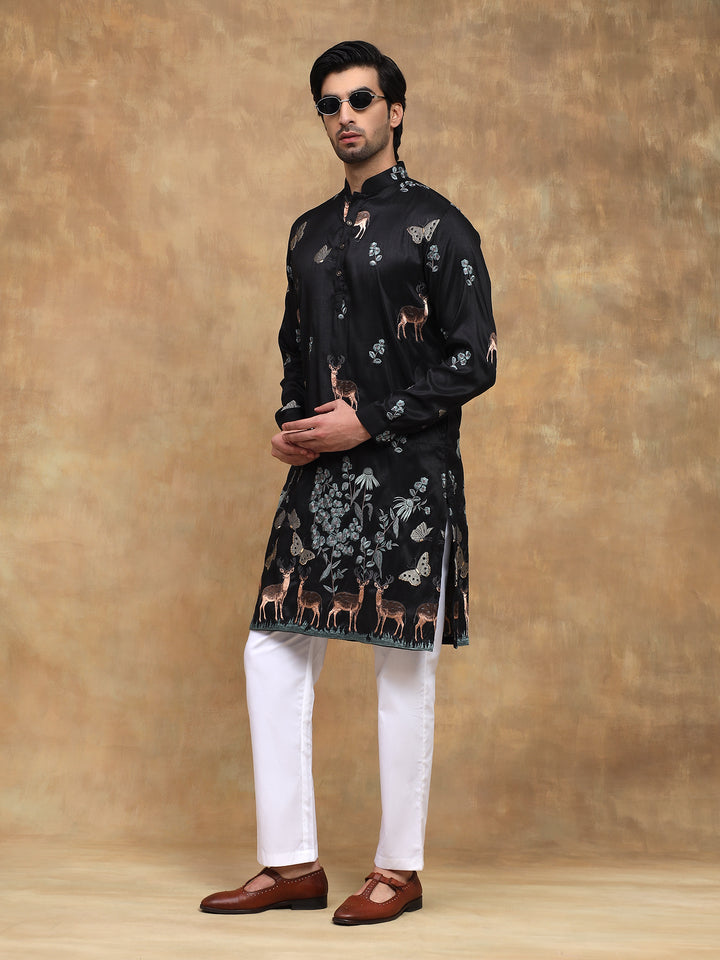 Black Nature Motif Embroidered Kurta Set