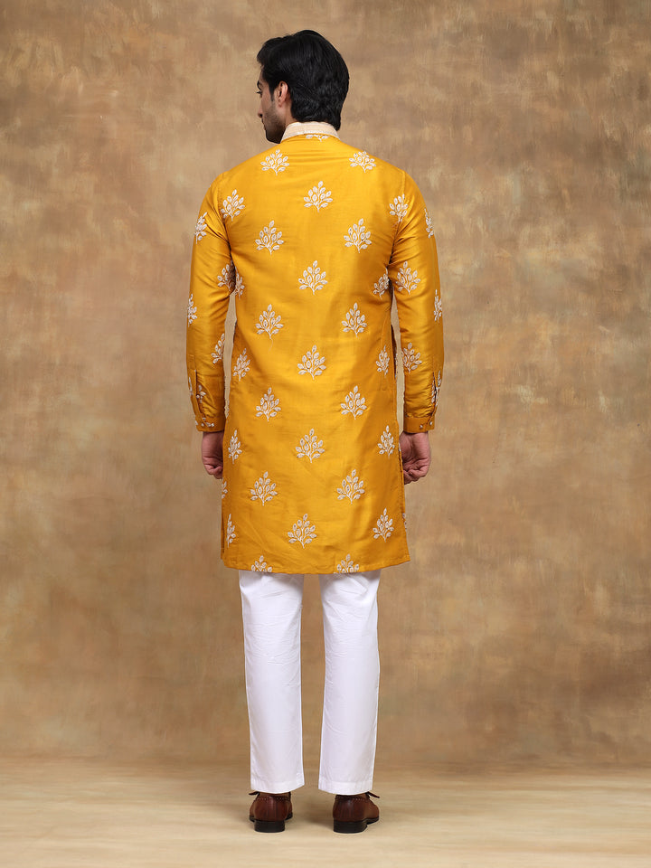 Yellow Ivory Embroidered Kurta Set