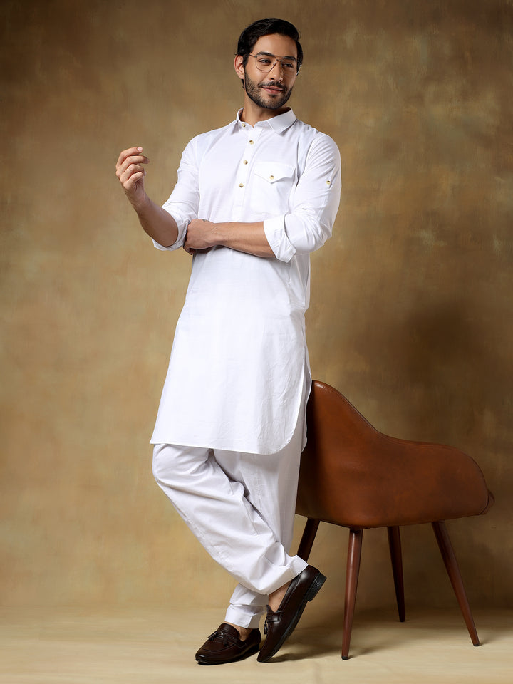 White Cotton Pathani Set