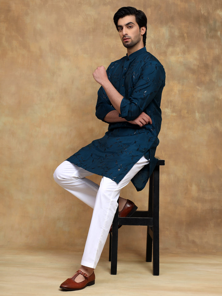 Teal Leaf Embroidered Evening Kurta Set
