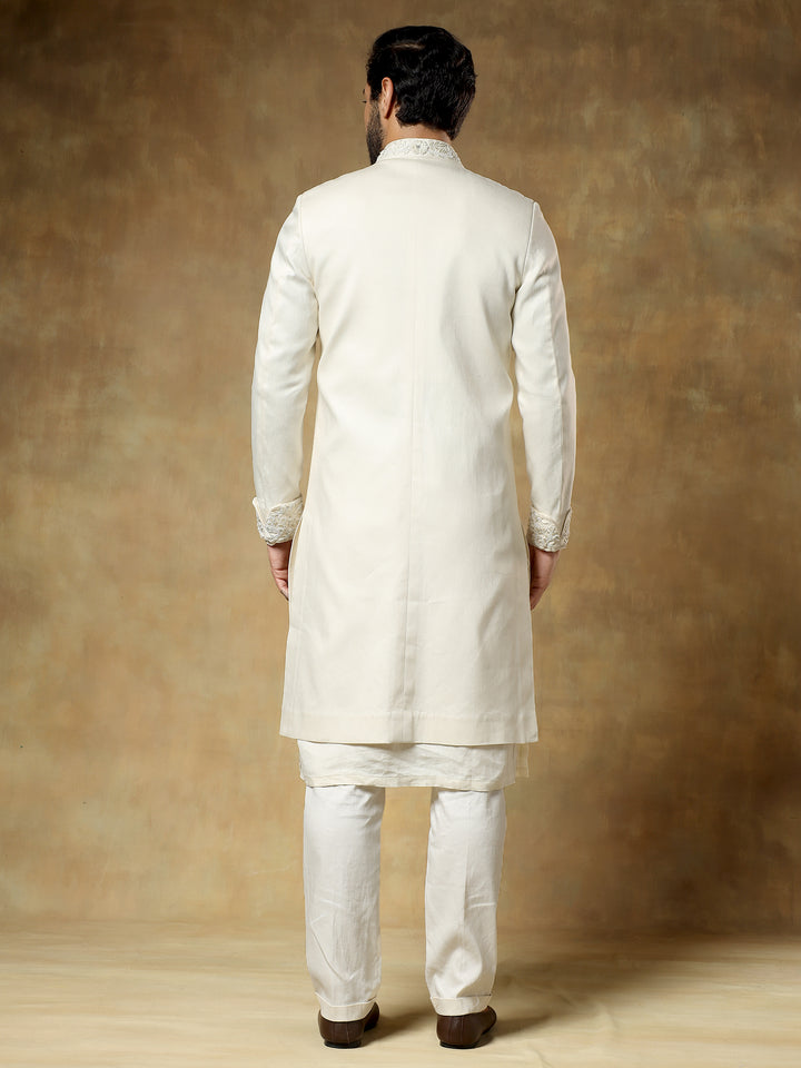 Cream Minimal Embroidered Indo-Western Set