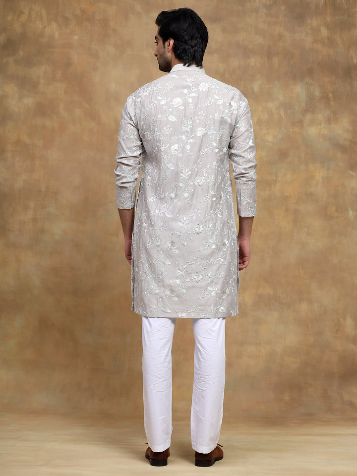 White Floral Embroidered Day Kurta Set