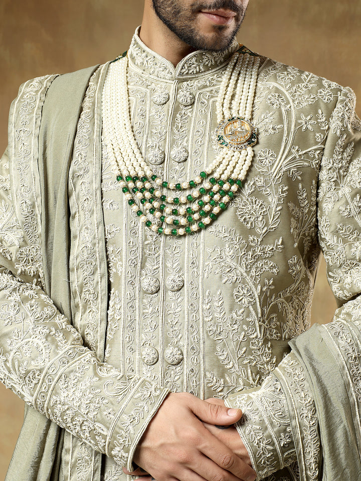 Pista Embroidered Sherwani Set