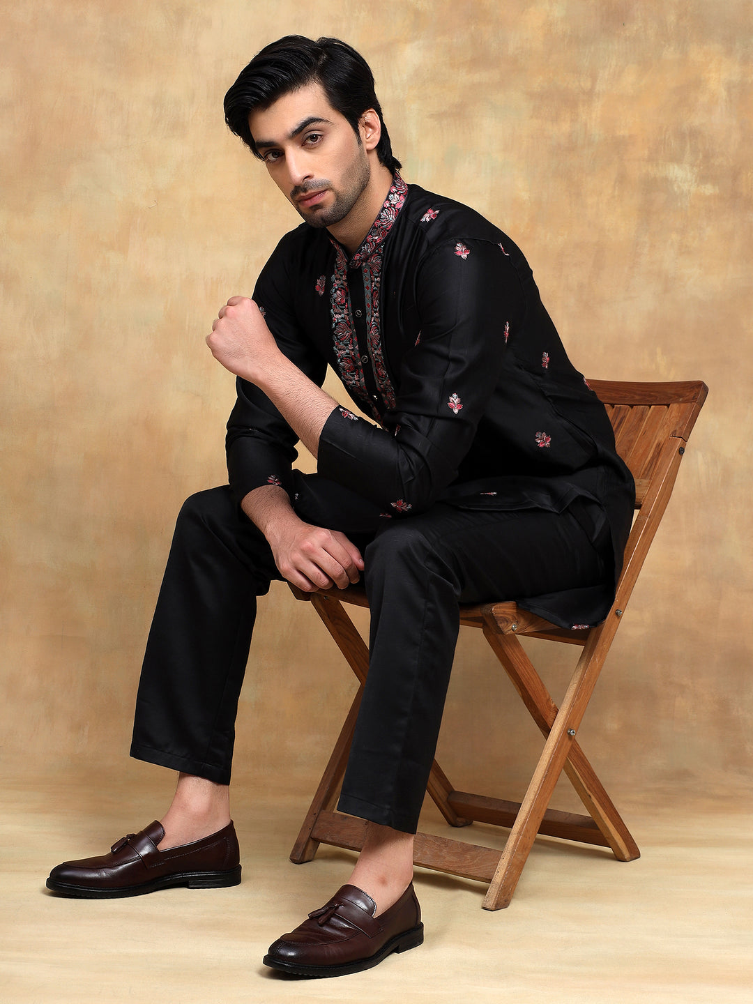 Black Kurta Set with Printed Dupatta