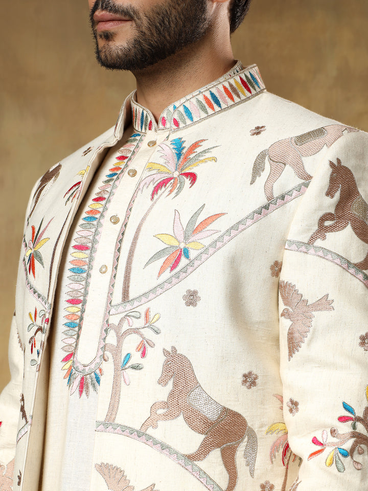 Multicolor Embroidered Open Indo-Western