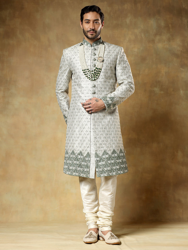 Pista Jacquard Sherwani Set